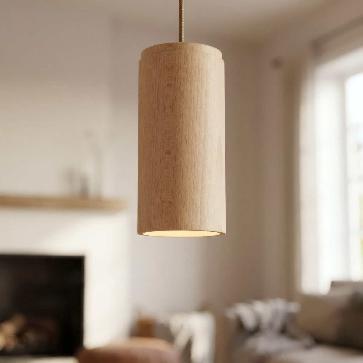 Quebra-luz cilíndrico de faia para foco com casquilho E27