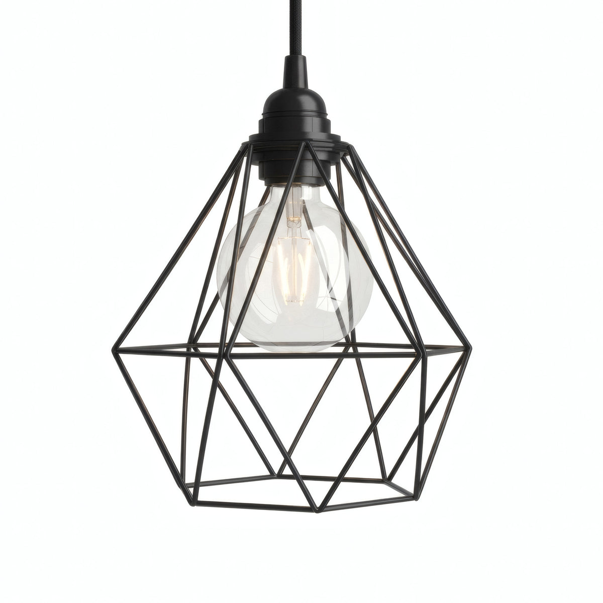Quebra-luz gaiola diamante em metal para casquilho E27 — Preto