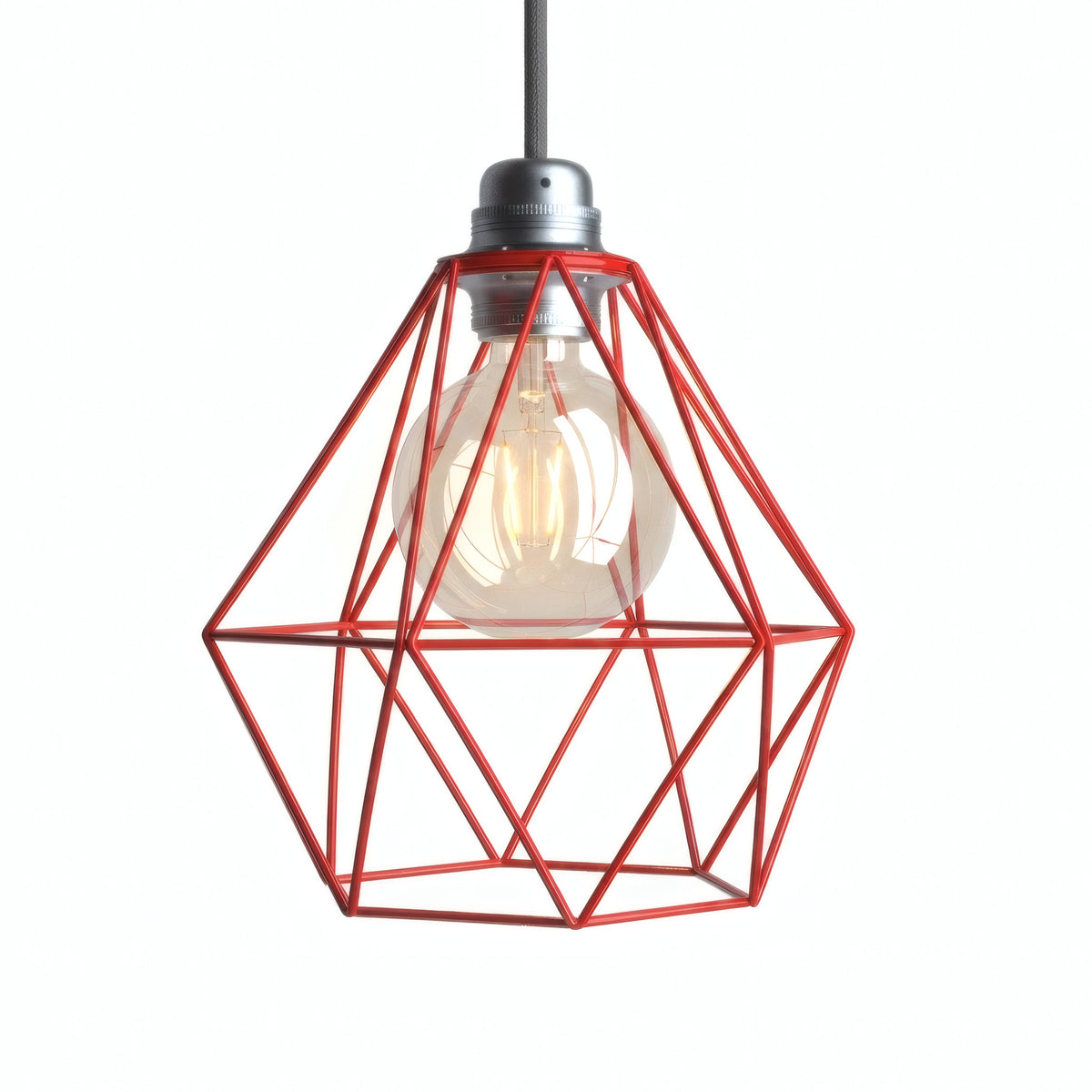 Quebra-luz gaiola diamante em metal para casquilho E27 — Vermelho