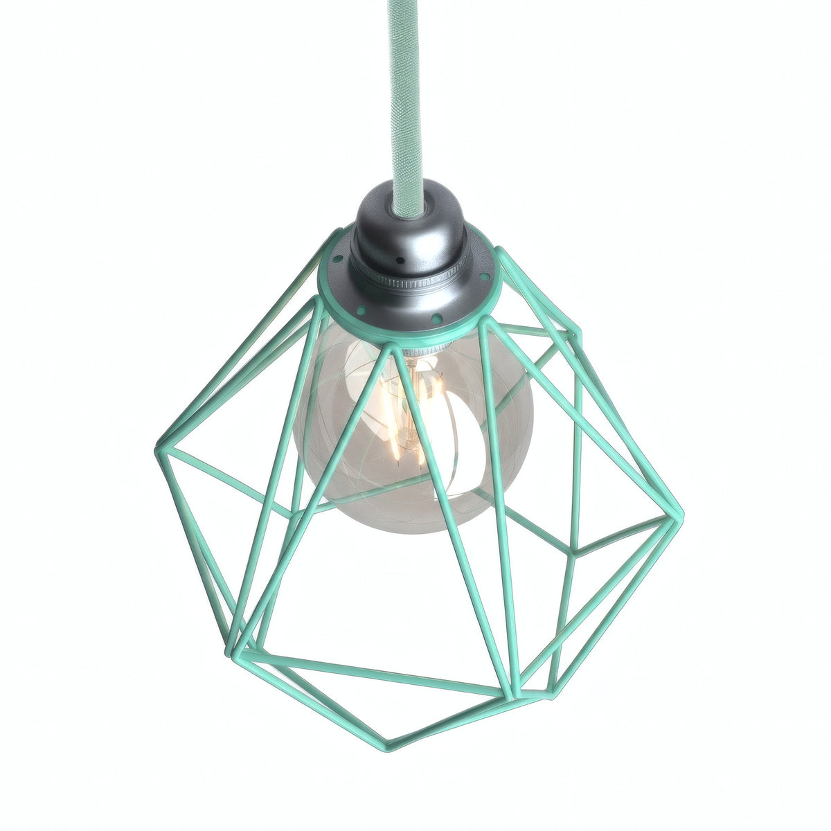 Quebra-luz gaiola diamante em metal para casquilho E27 — Turquesa