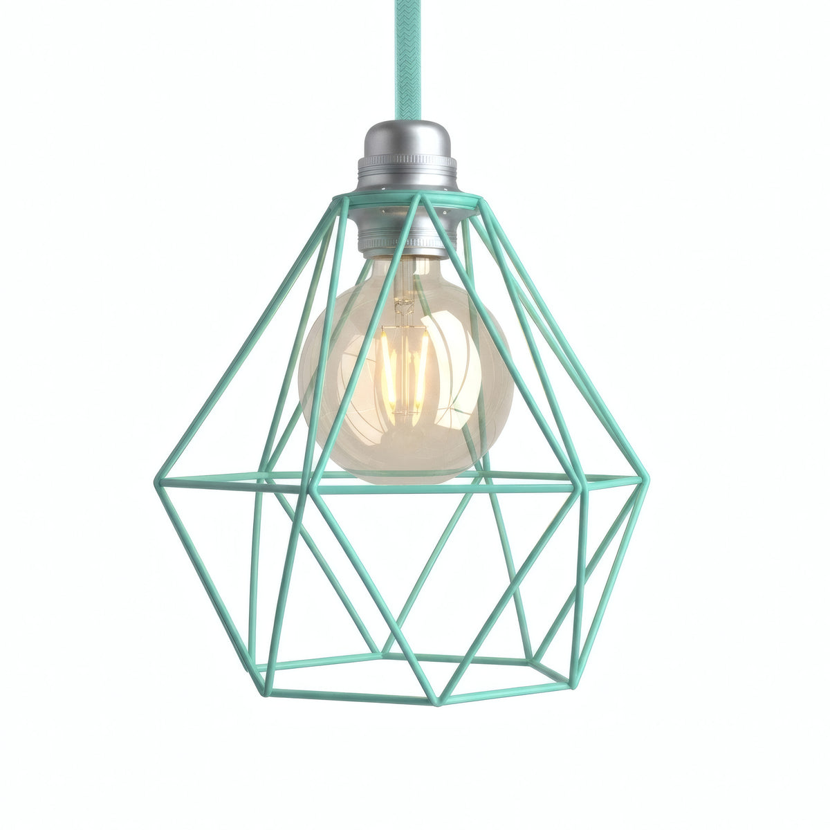 Quebra-luz gaiola diamante em metal para casquilho E27 — Turquesa