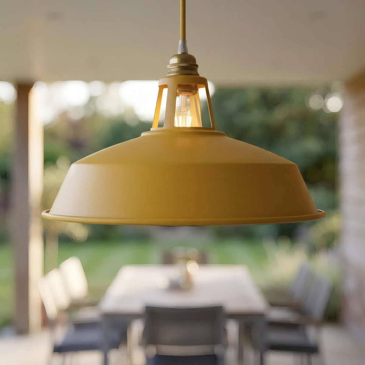 Quebra-luz em sino esmaltado Ø 38 cm para casquilho E27 — Amarelo-mostarda