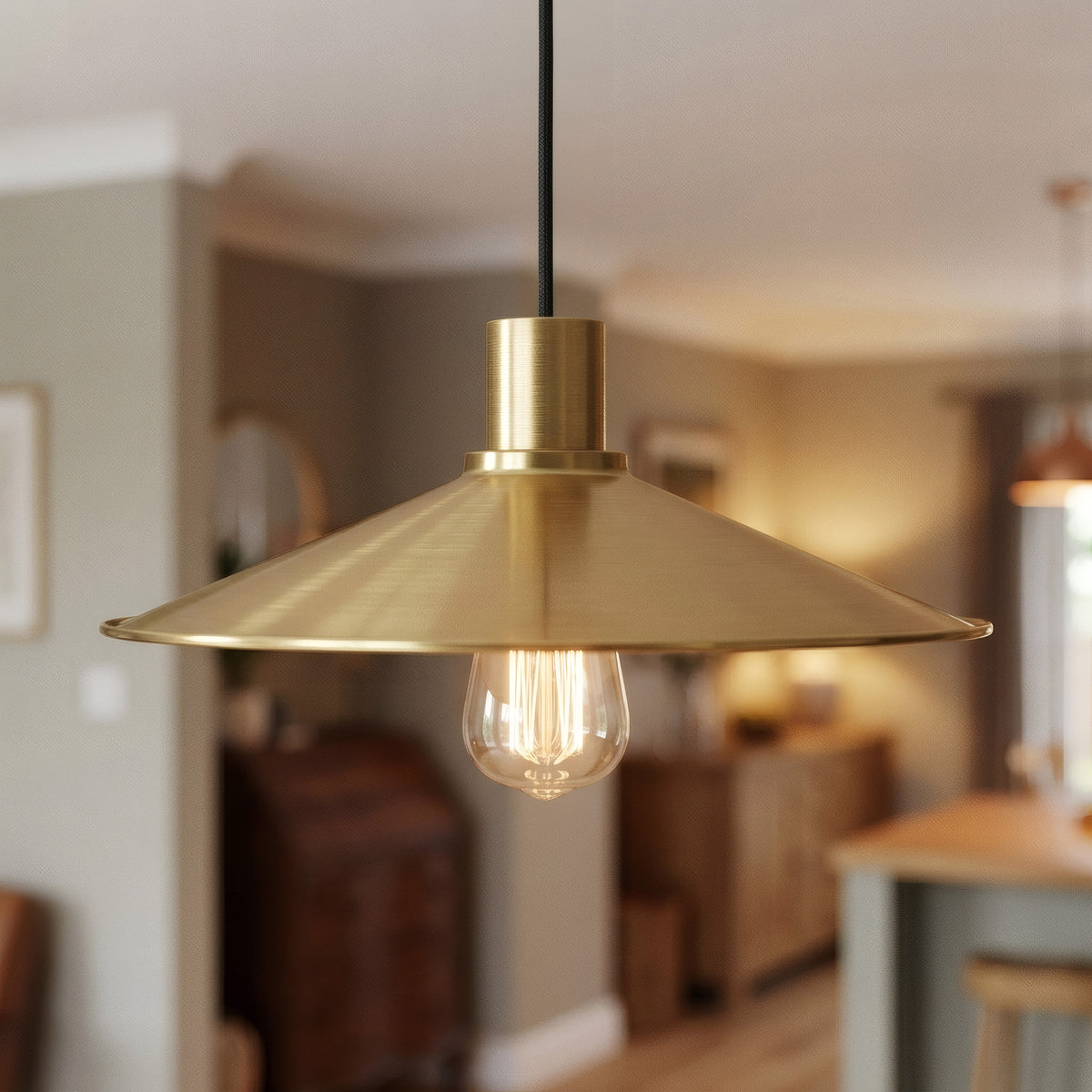 Quebra-luz plano esmaltado Ø 30 cm para casquilho E27 — Branco e bronze acetinado