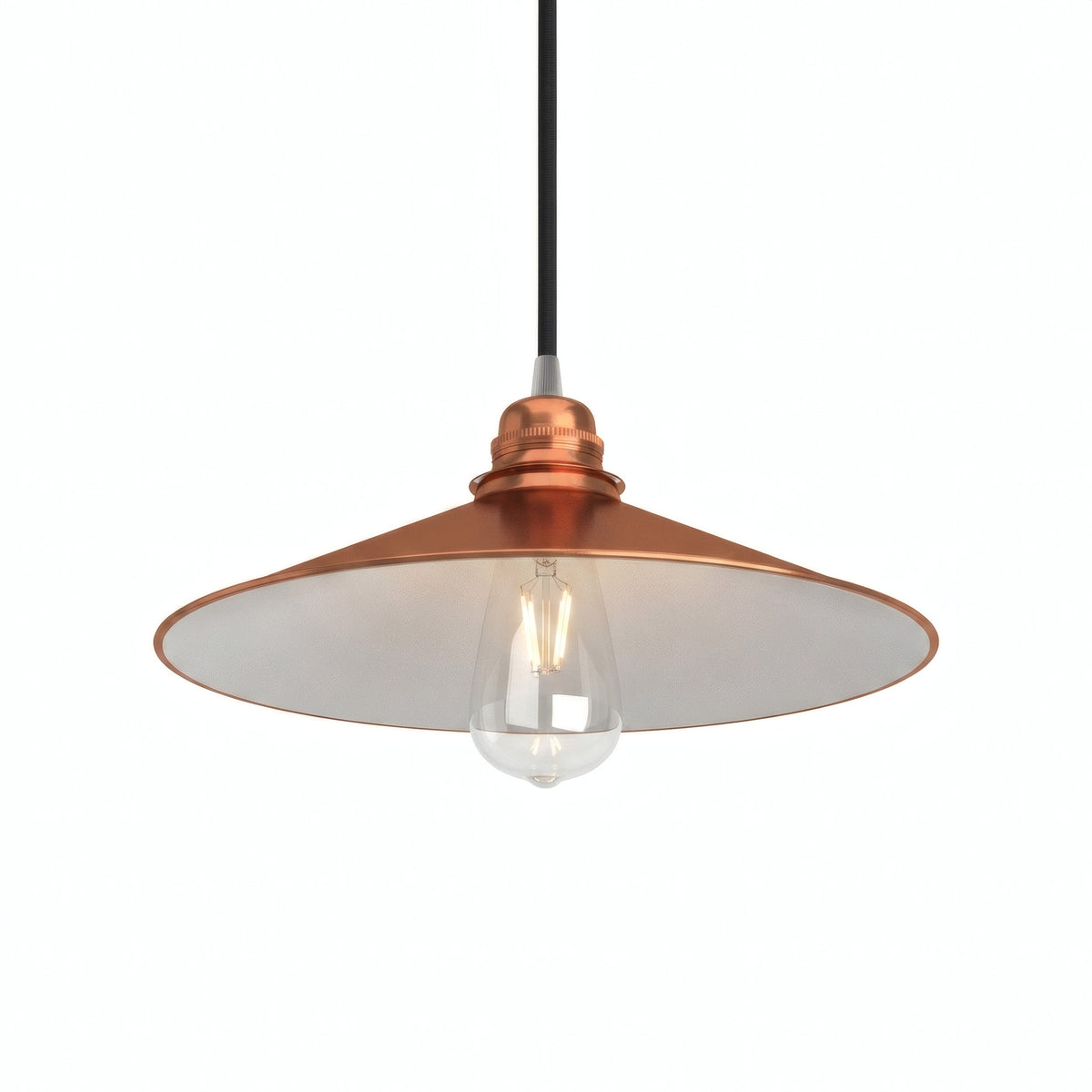 Quebra-luz plano esmaltado Ø 30 cm para casquilho E27 — Branco e cobre