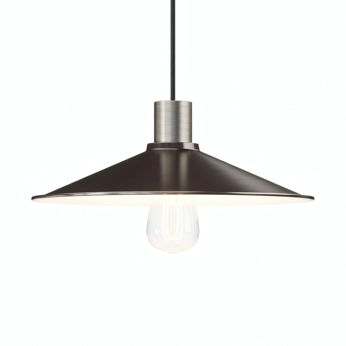 Quebra-luz plano esmaltado Ø 30 cm para casquilho E27 — Branco e titânio acetinado