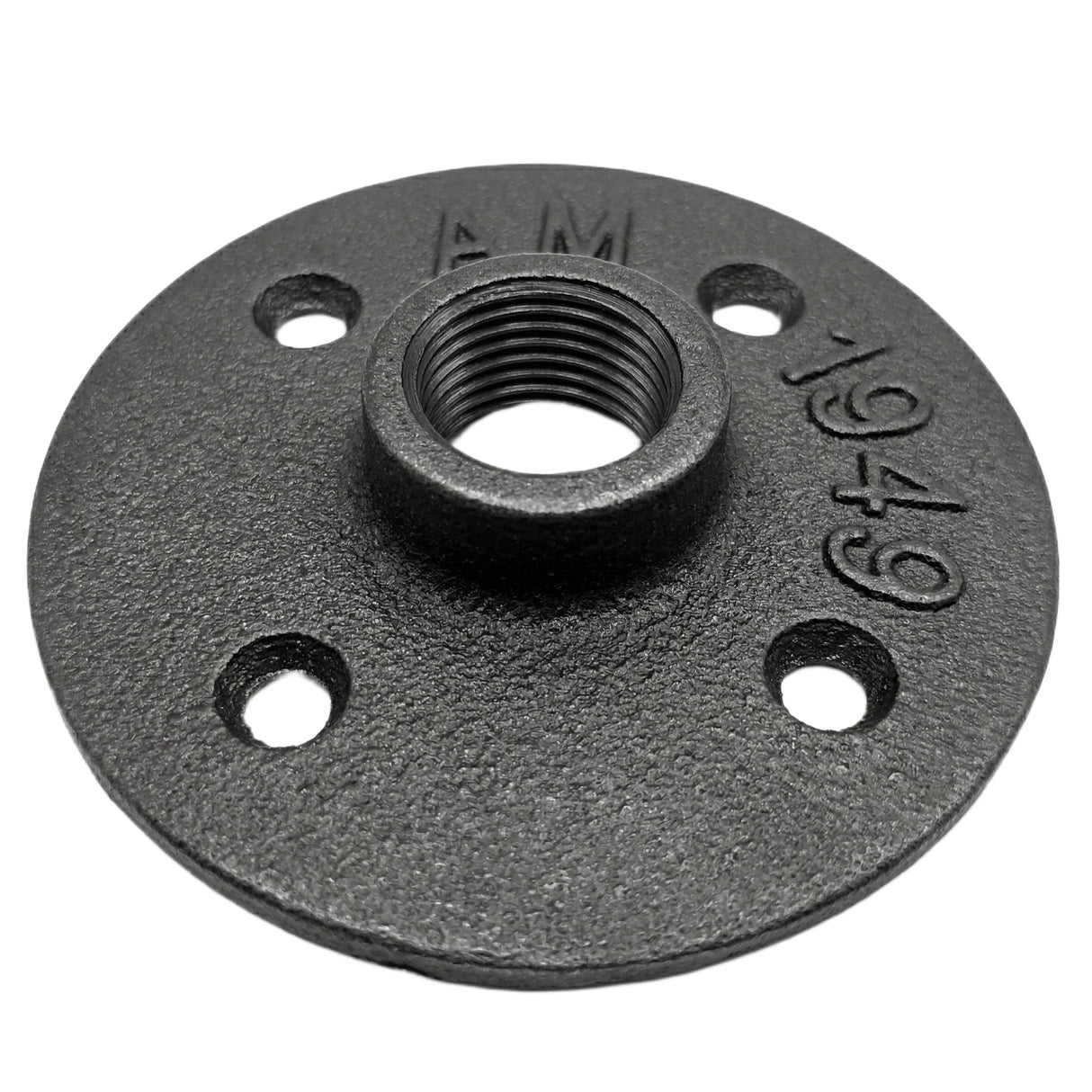 Flange de chão 4 furos 1/2 polegada ferro fundido preto — vista 3/4