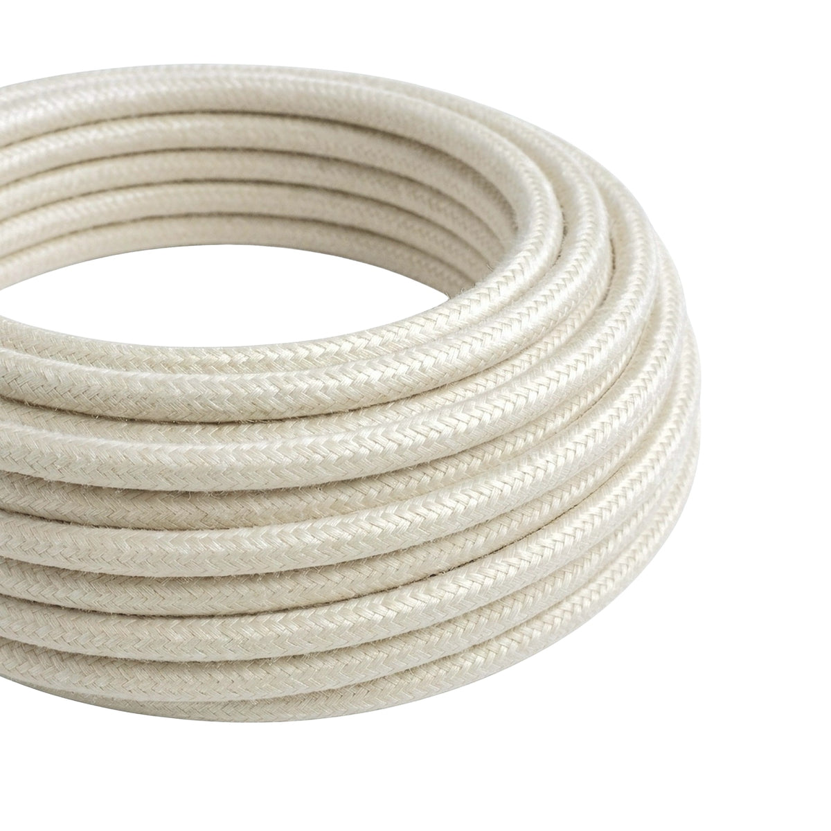 Cabo têxtil redondo efeito seda – Branco pérola