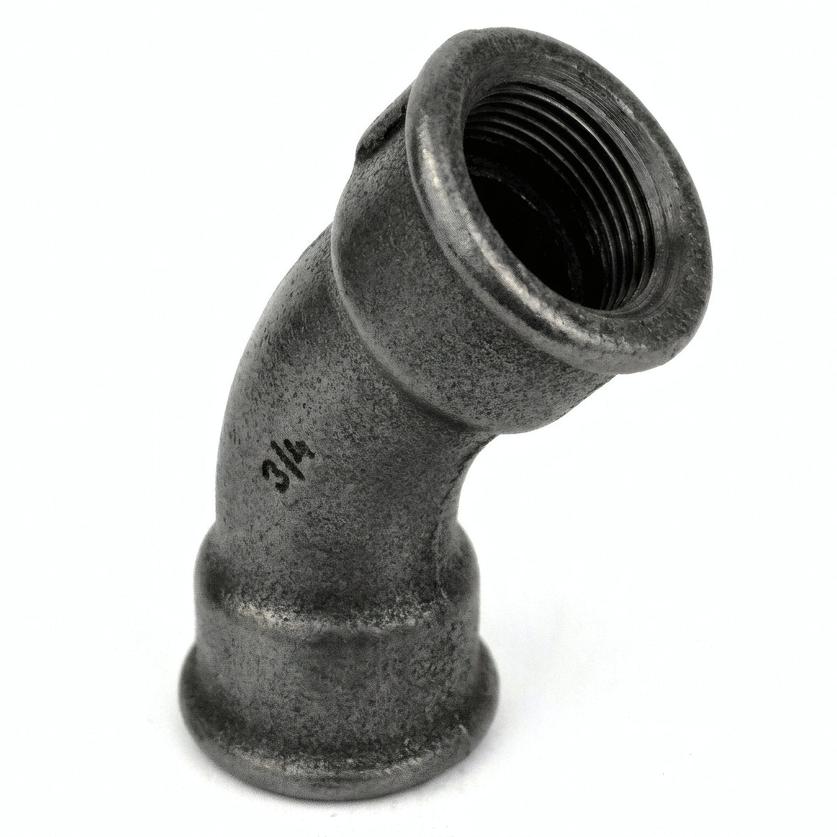 Cotovelo de raio longo 45° F/F em ferro fundido preto - foto de produto sobre fundo branco 3