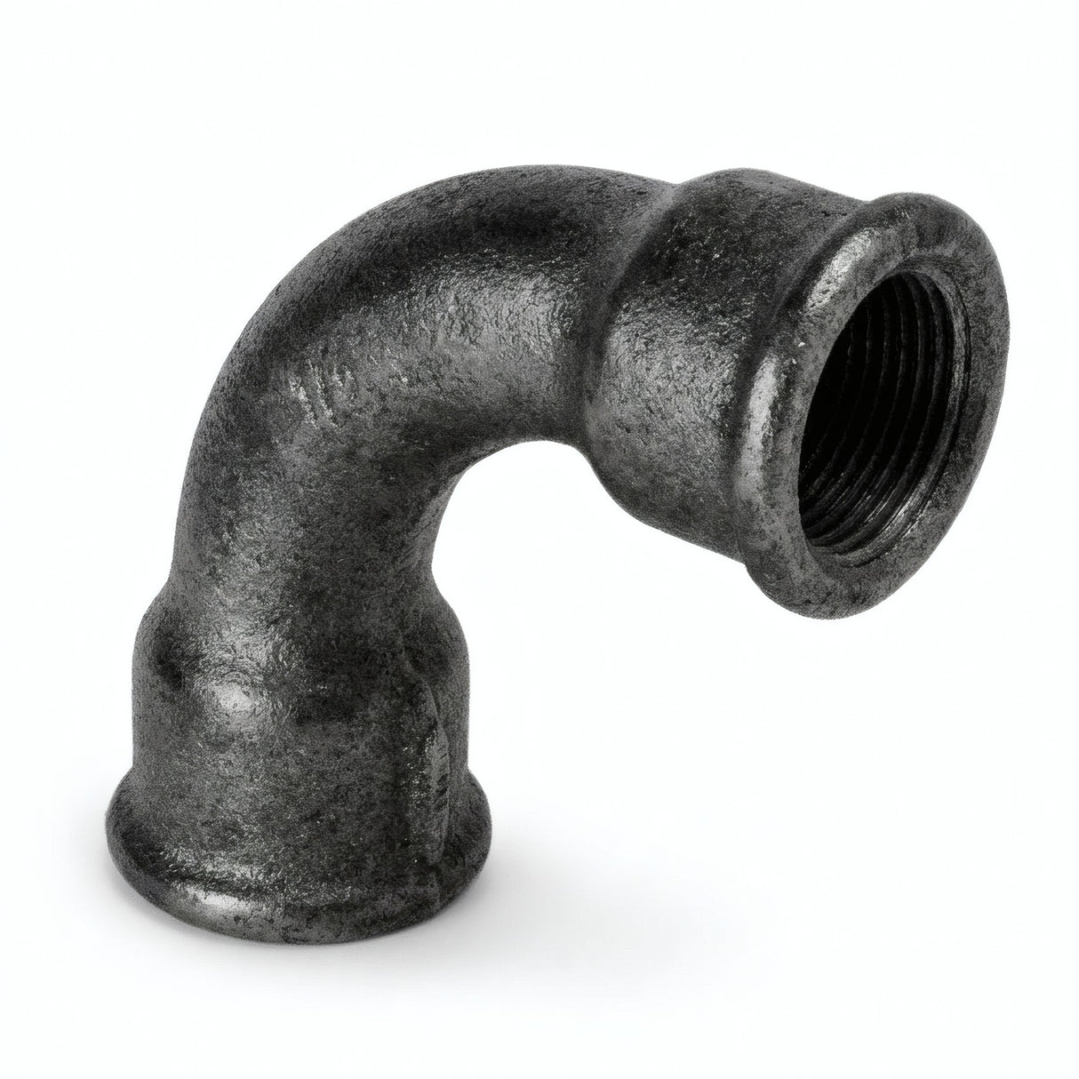 Cotovelo de raio longo 90° F/F em ferro fundido preto - foto de produto sobre fundo branco 1