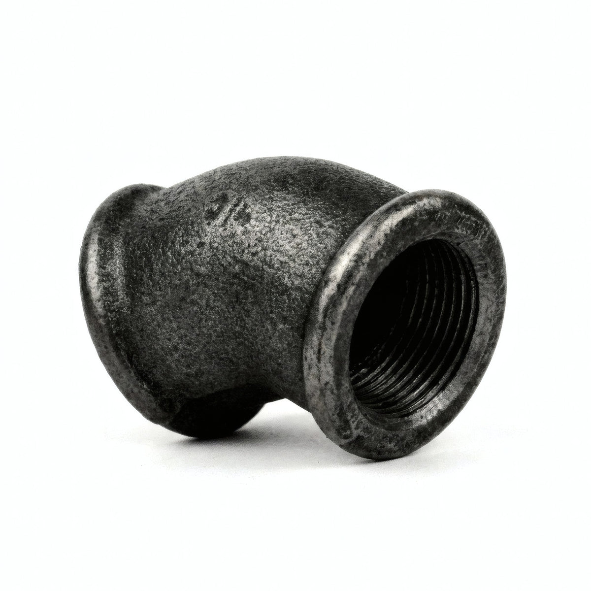 Cotovelo de raio curto 45° F/F em ferro fundido preto - foto de produto sobre fundo branco 6