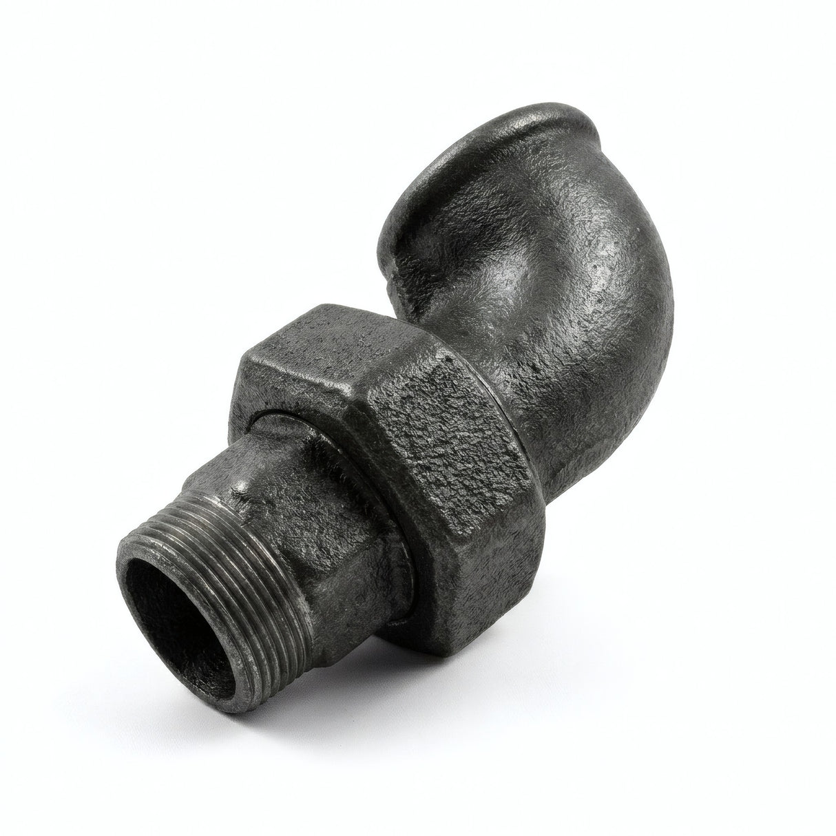 Cotovelo de união M/F em ferro fundido preto - foto de produto sobre fundo branco 4