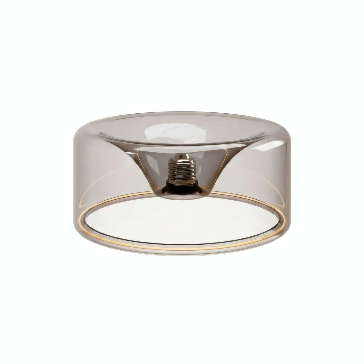 Lâmpada LED donut E27 em vidro fumado, Ø 195 mm, apagada, casquilho E27 embutido visível, fundo branco