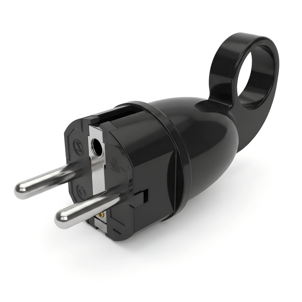 Ficha macho Schuko com anel extrator — Preto