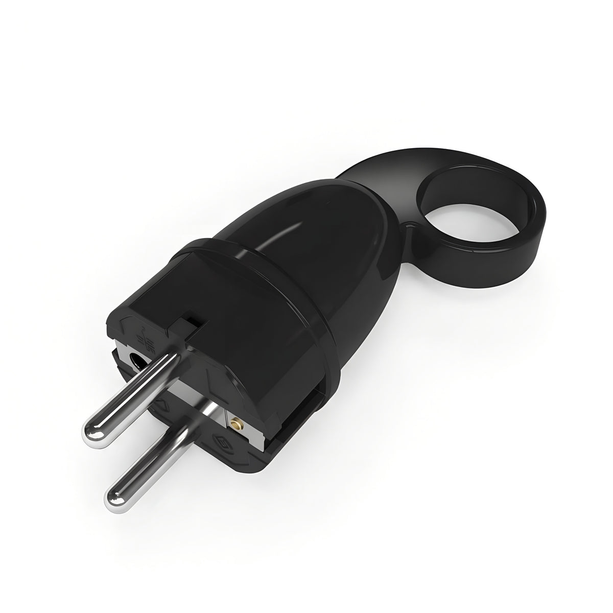 Ficha macho Schuko com anel extrator — Preto