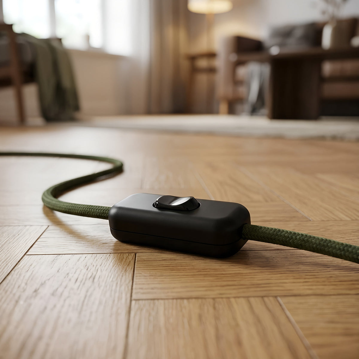 Interruptor bipolar de báscula para cabo de candeeiro — Preto