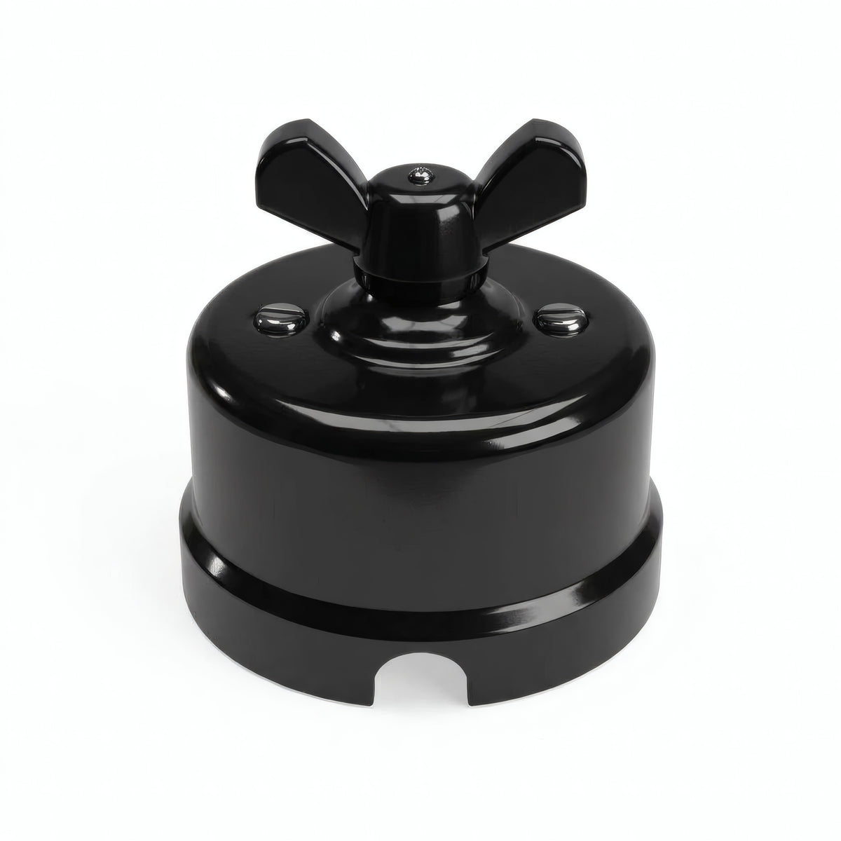 Comutador de escada em porcelana com porca borboleta — Preto / Preto