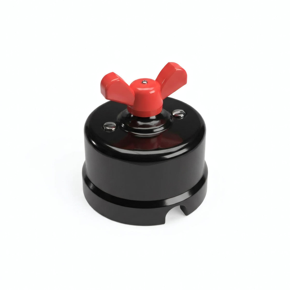 Comutador de escada em porcelana com porca borboleta — Preto / Vermelho