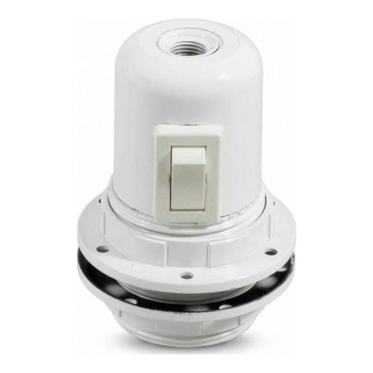 Casquilho E27 em baquelite com anel duplo e interruptor — Branco