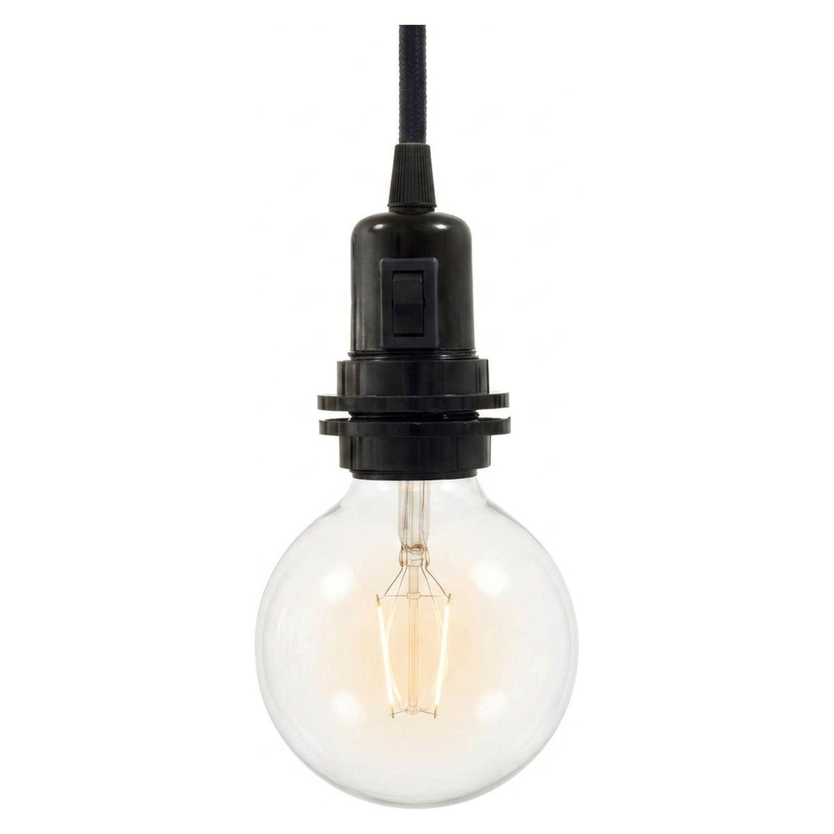 Casquilho E27 em baquelite com anel duplo e interruptor — Preto