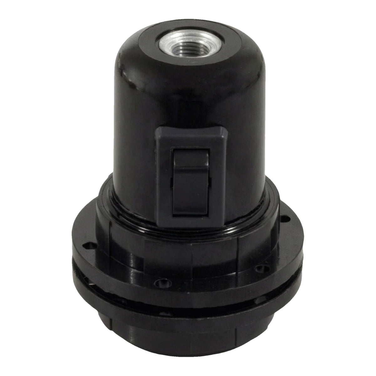 Casquilho E27 em baquelite com anel duplo e interruptor — Preto