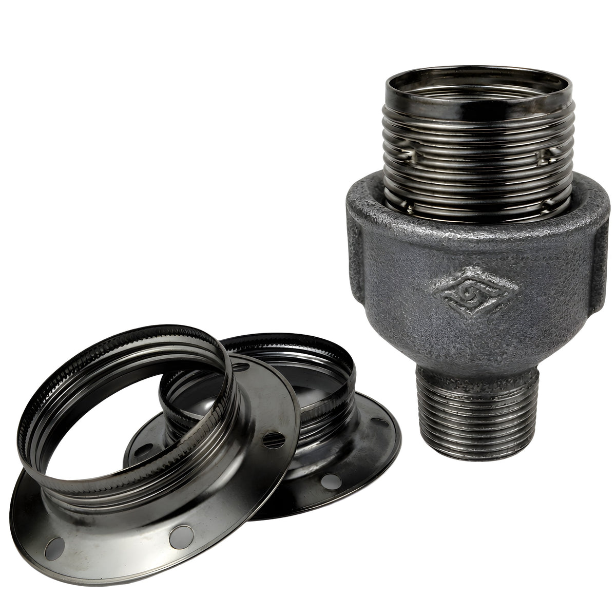 Kit de casquilho E27 em metal brilhante preto sobre acessório macho em ferro fundido preto económico
