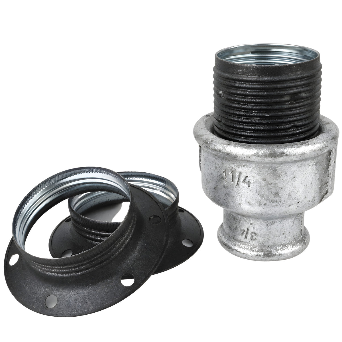 Kit de casquilho E27 em metal mate cinzento sobre acessório fêmea em ferro fundido galvanizado