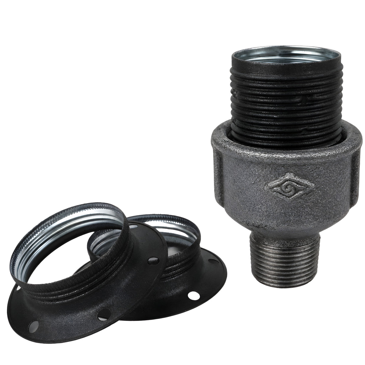 Kit de casquilho E27 em metal mate cinzento sobre acessório macho em ferro fundido preto económico