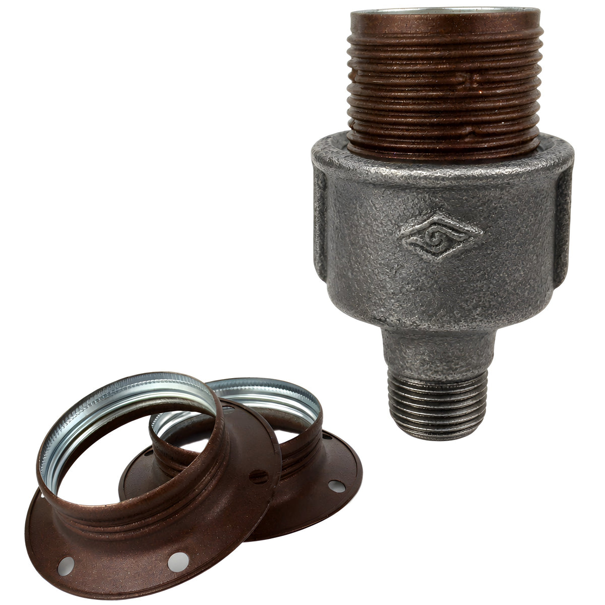 Kit de casquilho E27 em metal mate ferrugem sobre acessório 1/2'' (15x21mm) macho em ferro fundido preto económico