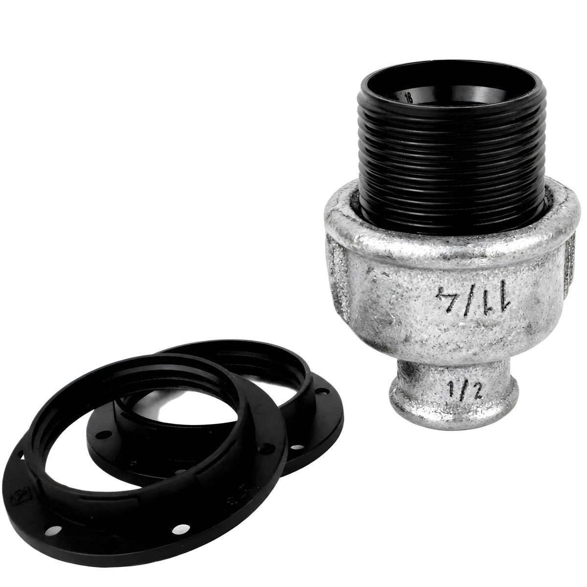 Kit de casquilho E27 em baquelite sobre acessório 1/2'' (15x21mm) fêmea em ferro fundido galvanizado