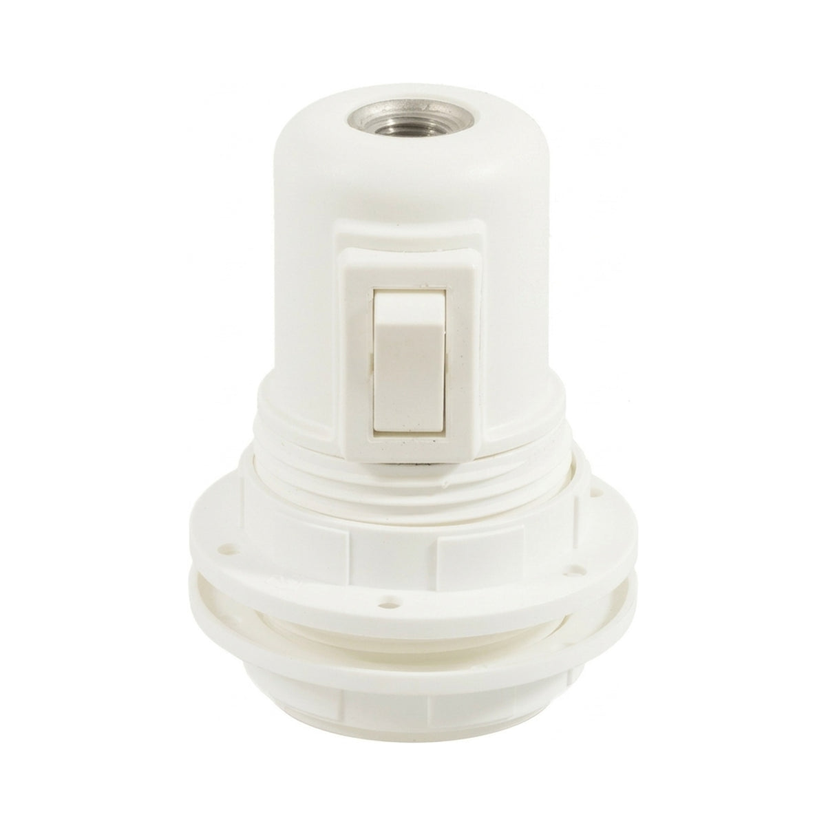 Casquilho E27 em termoplástico com anel duplo e interruptor — Branco
