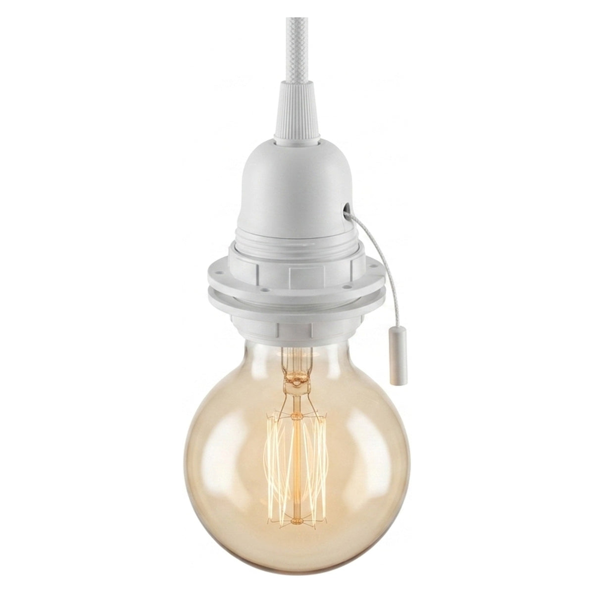 Casquilho E27 termoplástico anel duplo, interruptor de puxar — Branco