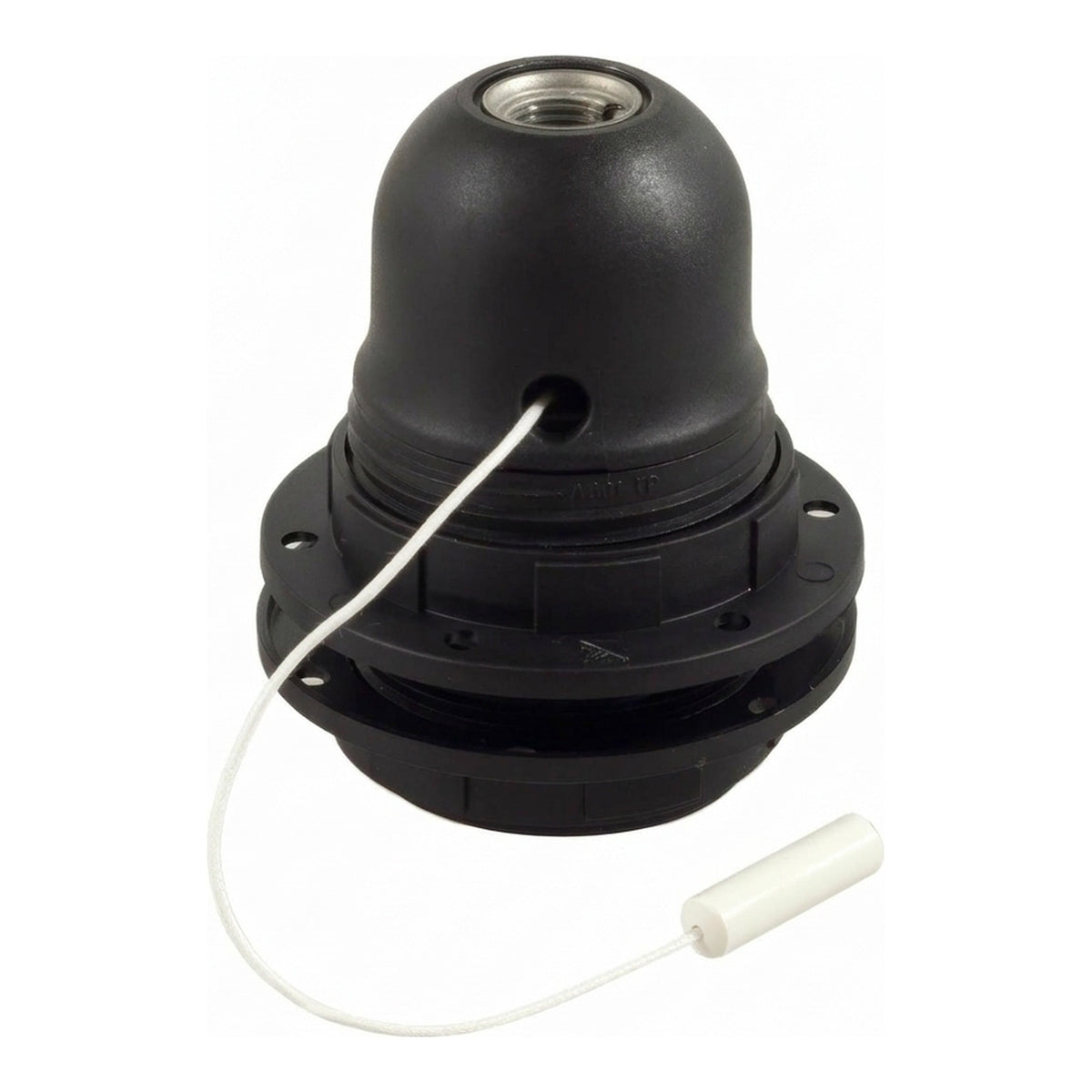 Casquilho E27 termoplástico anel duplo, interruptor de puxar — Preto