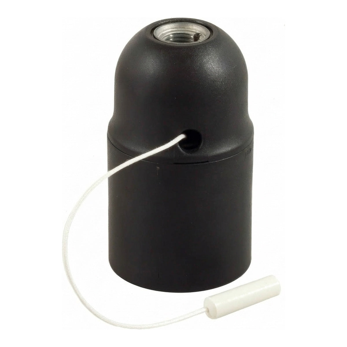 Casquilho E27 em termoplástico com interruptor de puxar — Preto