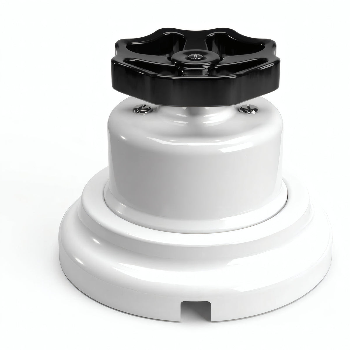 Kit comutador de escada em porcelana com botão e base — Branco / Preto / Plana Ø 100 mm