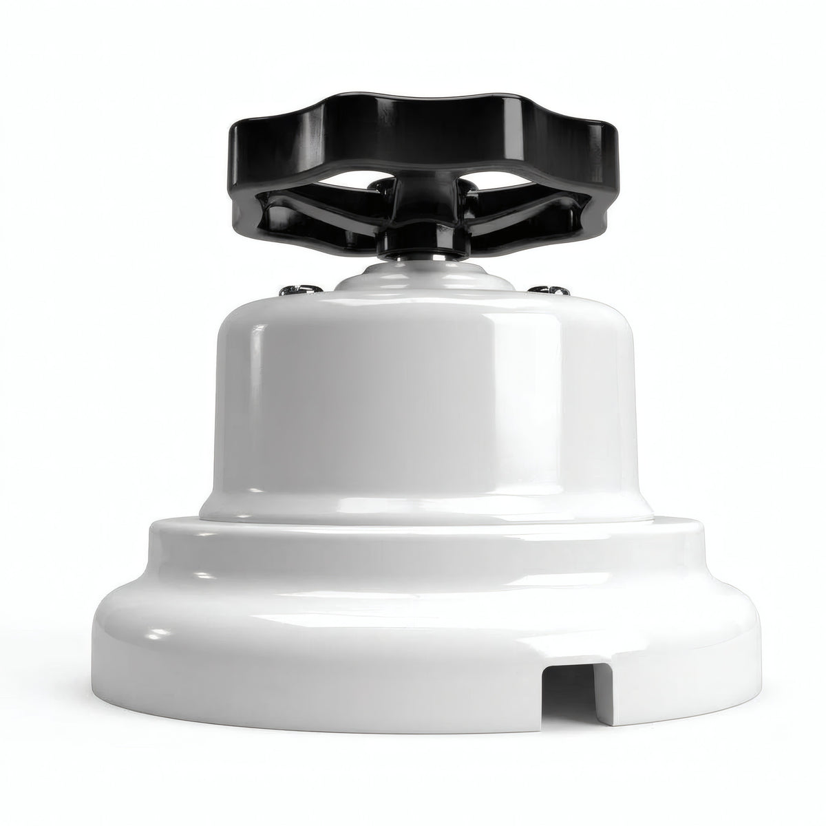 Kit comutador de escada em porcelana com botão e base — Branco / Preto / Plana Ø 100 mm