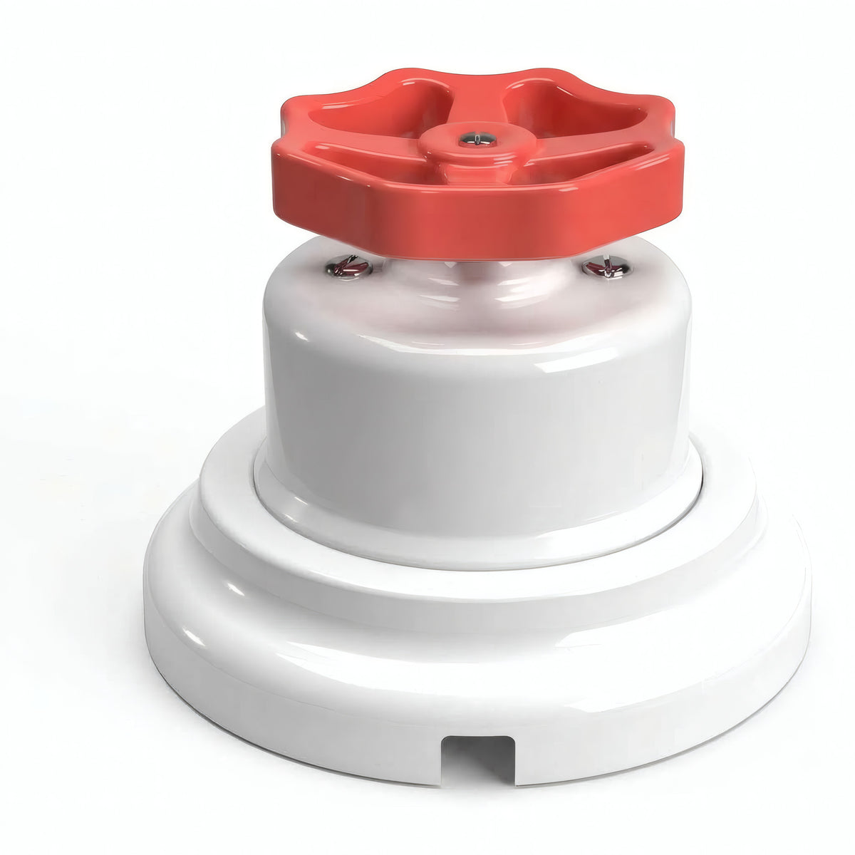 Kit comutador de escada em porcelana com botão e base — Branco / Vermelho / Plana Ø 100 mm
