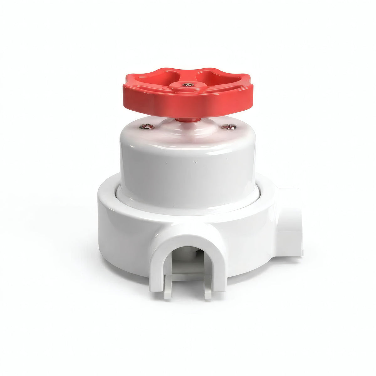 Kit comutador de escada em porcelana com botão e base — Branco / Vermelho / 2 saídas