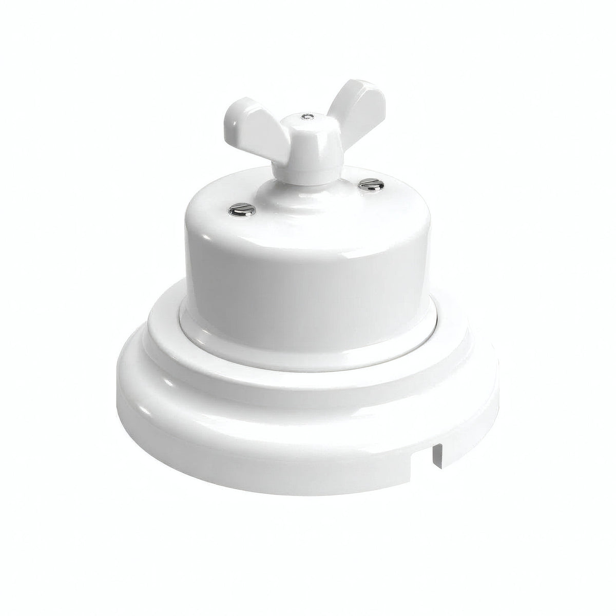 Comutador de escada em porcelana com porca borboleta e base — Branco / Branco / Plana Ø 100 mm