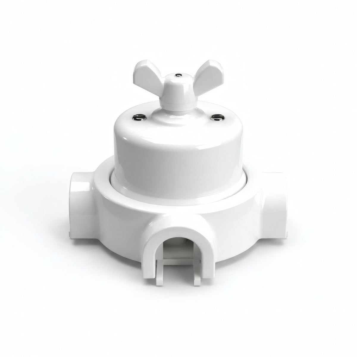 Comutador de escada em porcelana com porca borboleta e base — Branco / Branco / 3 saídas