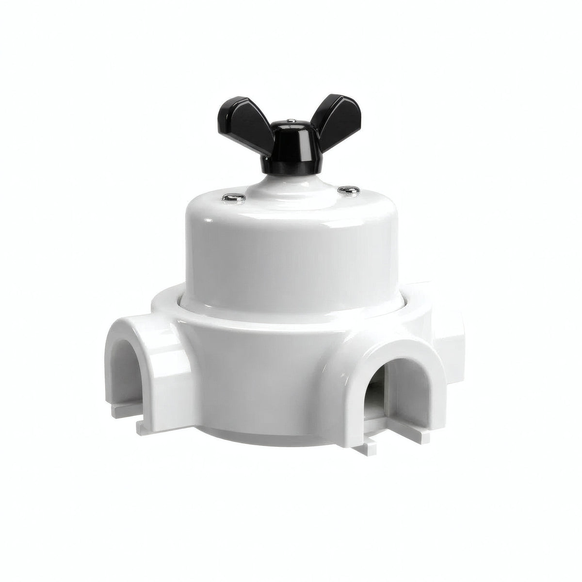 Comutador de escada em porcelana com porca borboleta e base — Branco / Preto / 3 saídas