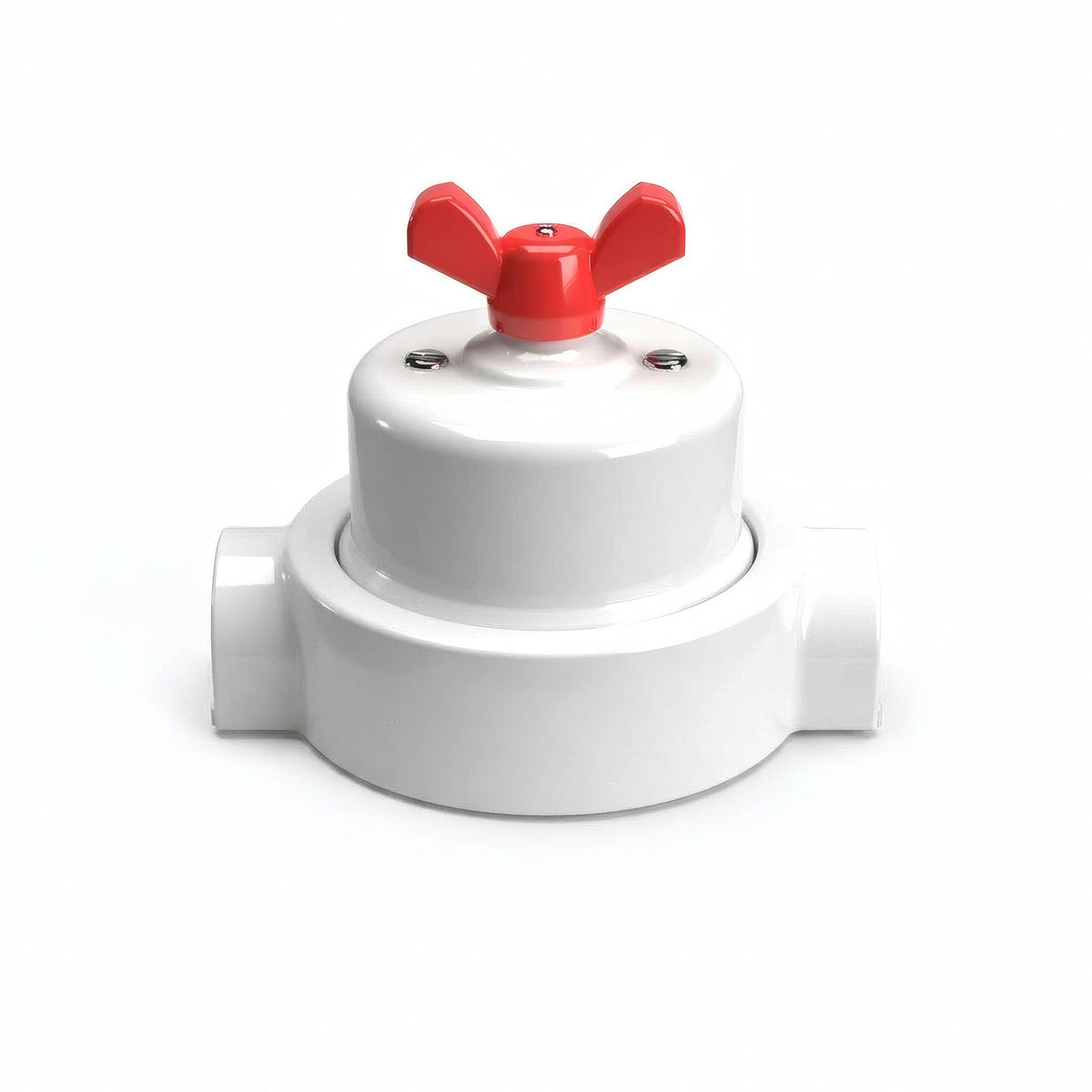 Comutador de escada em porcelana com porca borboleta e base — Branco / Vermelho / 2 saídas em linha
