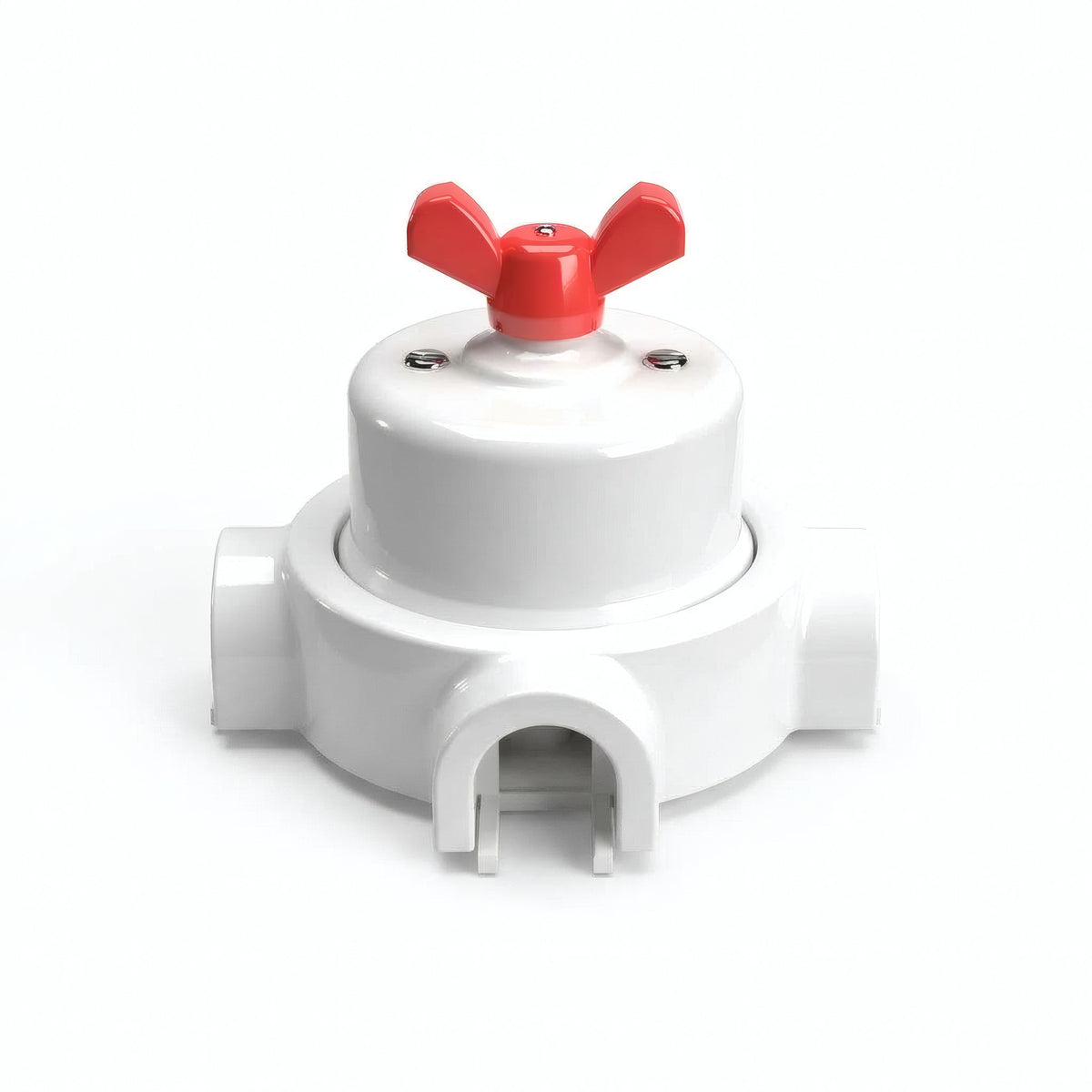 Comutador de escada em porcelana com porca borboleta e base — Branco / Vermelho / 3 saídas