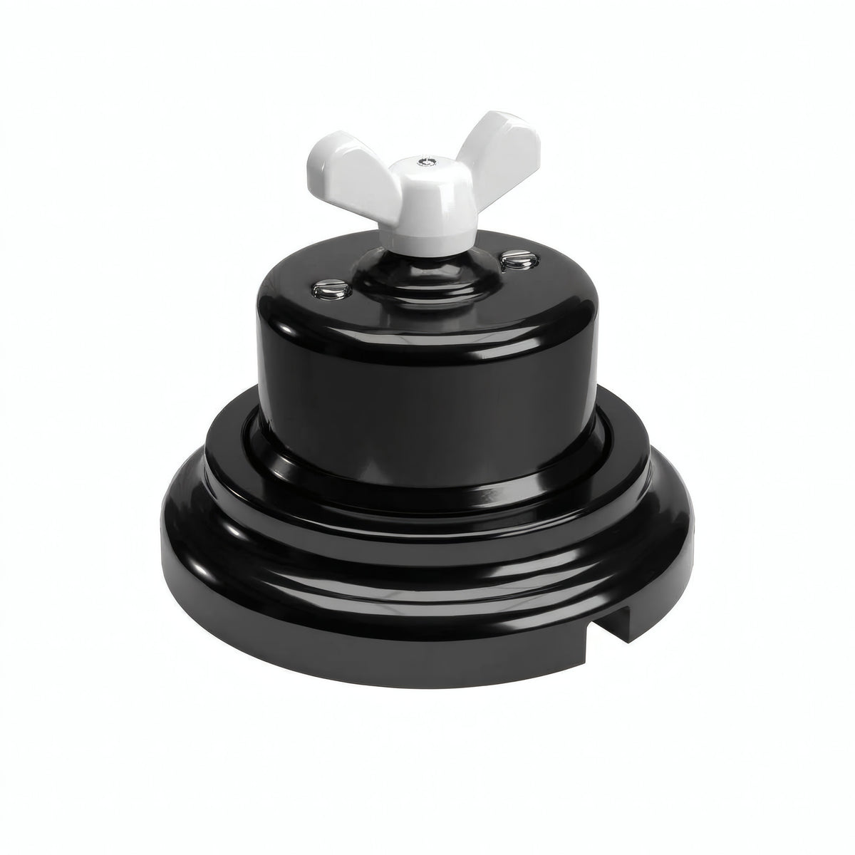 Comutador de escada em porcelana com porca borboleta e base — Preto / Branco / Plana Ø 100 mm