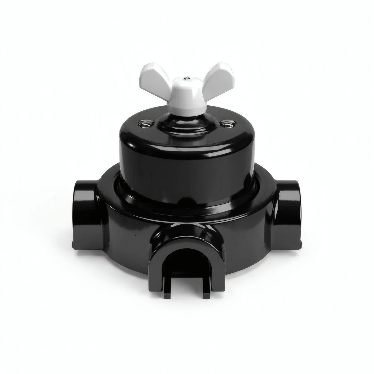 Comutador de escada em porcelana com porca borboleta e base — Preto / Branco / 3 saídas