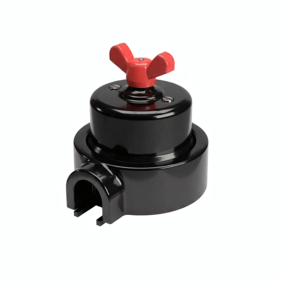 Comutador de escada em porcelana com porca borboleta e base — Preto / Vermelho / 1 saída