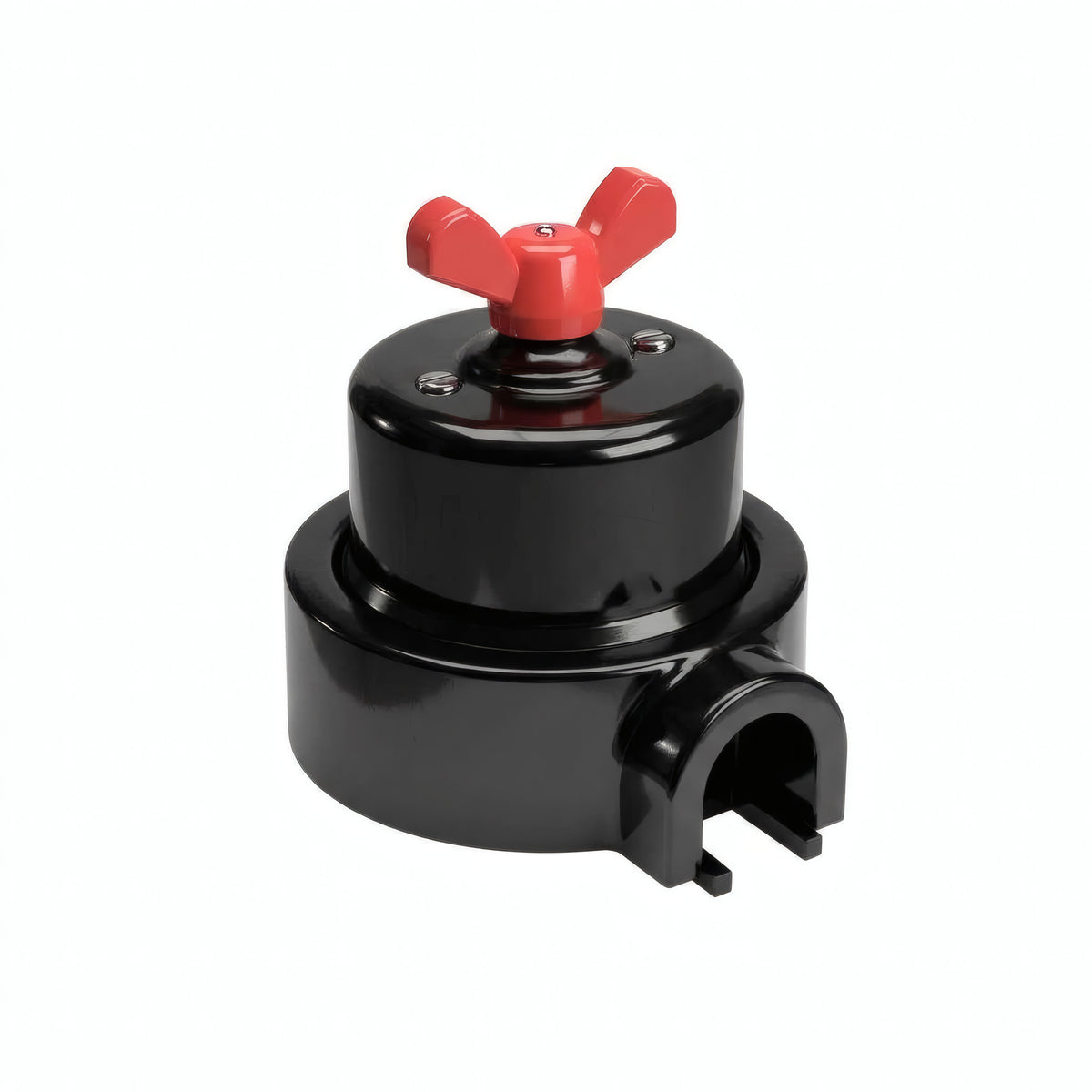 Comutador de escada em porcelana com porca borboleta e base — Preto / Vermelho / 1 saída