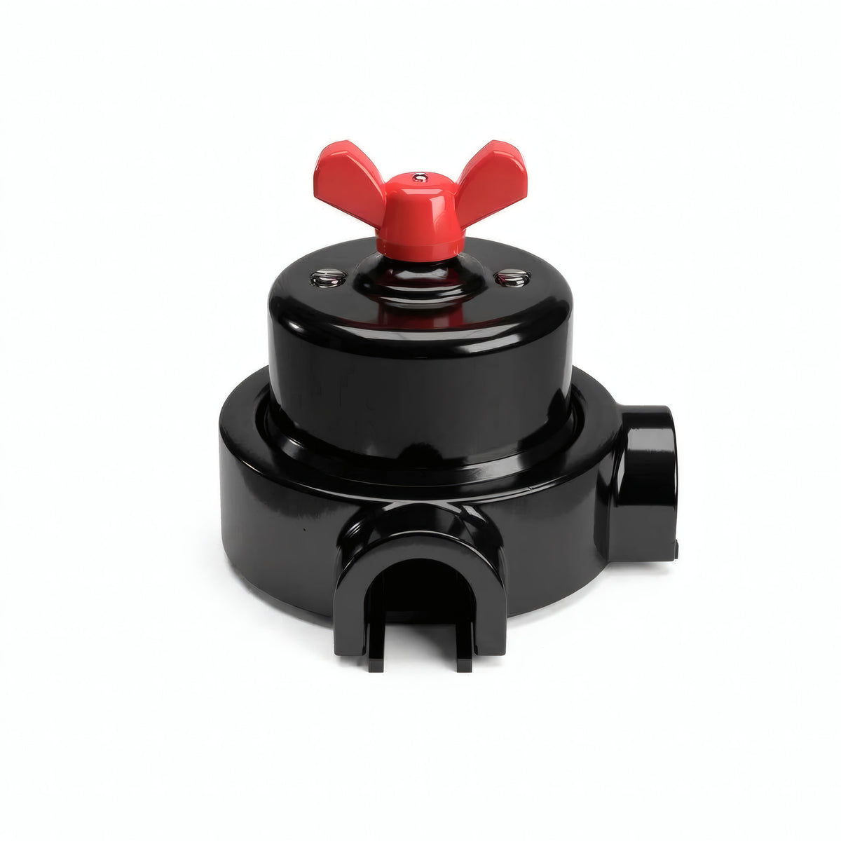 Comutador de escada em porcelana com porca borboleta e base — Preto / Vermelho / 2 saídas