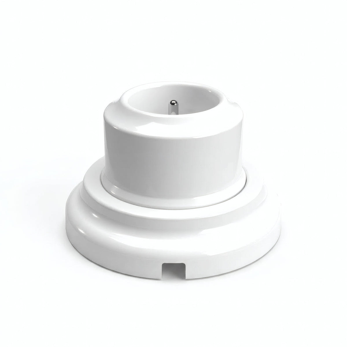 Kit tomada de parede e base em porcelana — Francesa 2P+T 16 A / Branco / Plana Ø 100 mm