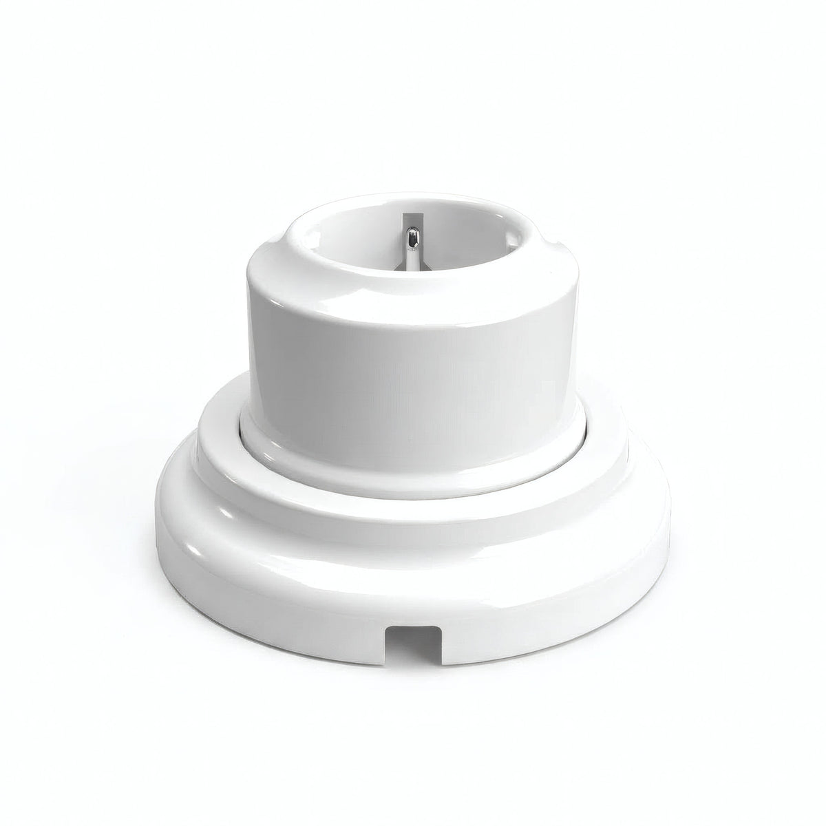 Kit tomada de parede e base em porcelana — Schuko 2P+T 16 A / Branco / Plana Ø 100 mm