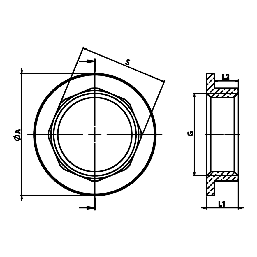 Desenho técnico cotado: contraporca com prato em latão (ref. 1609)
